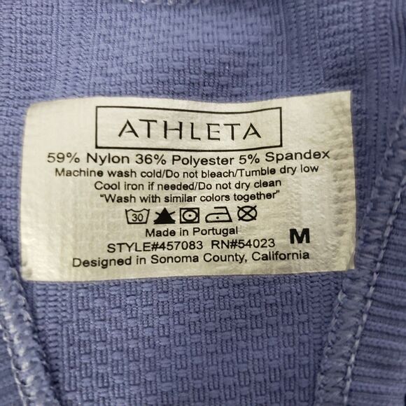 Athleta Womens Tank Top Medium Blue Striped Ruching Grip Hem Racerback 457083 - Picture 7 of 8
